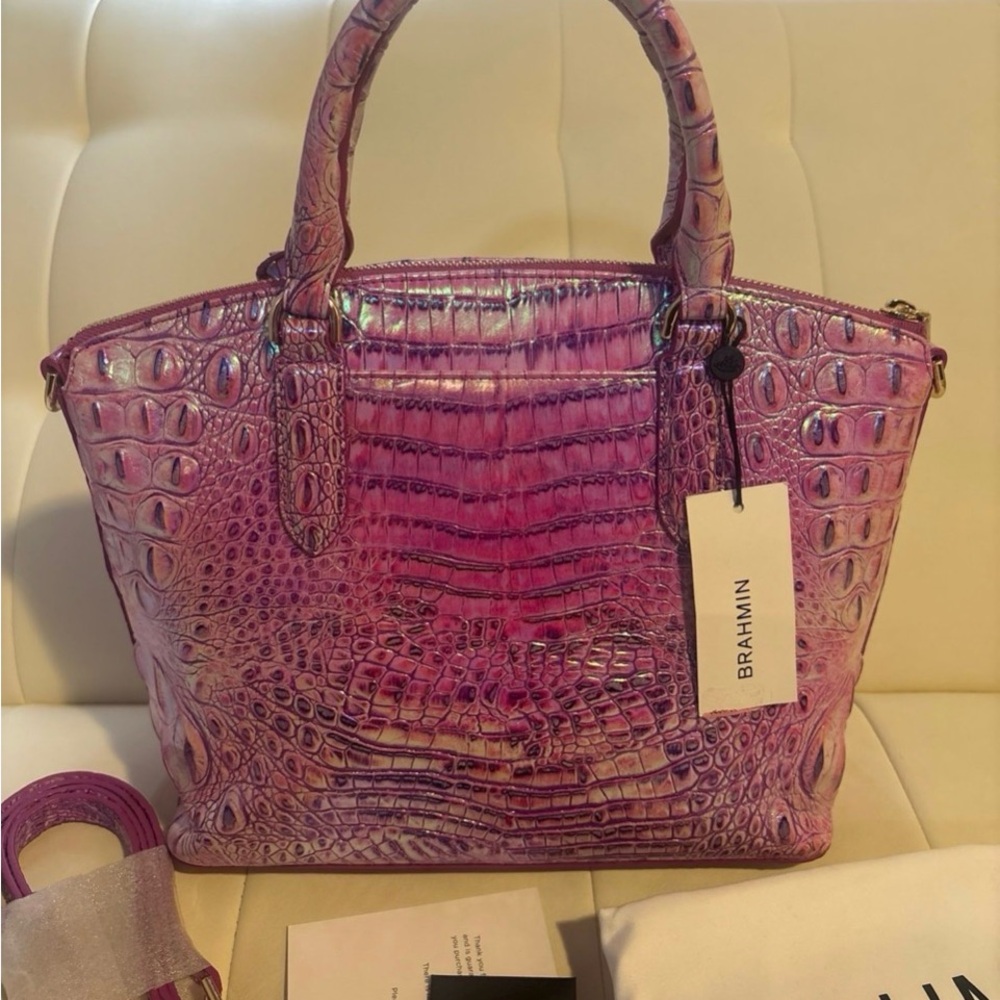 “Brahmin” Duxbury Style, Genuine Leather Satchel in Purple Iris on Melbourne - Picture 3 of 12